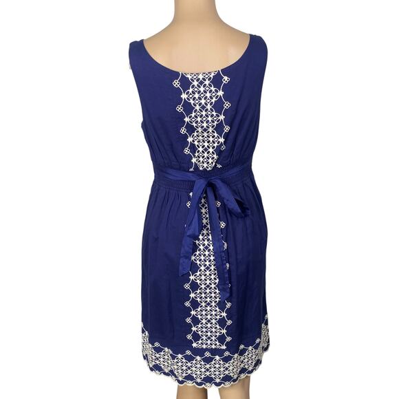 Anthropologie Y2K Blue White Embroidered Eyelet A-line Dress SZ XS - Picture 7 of 10